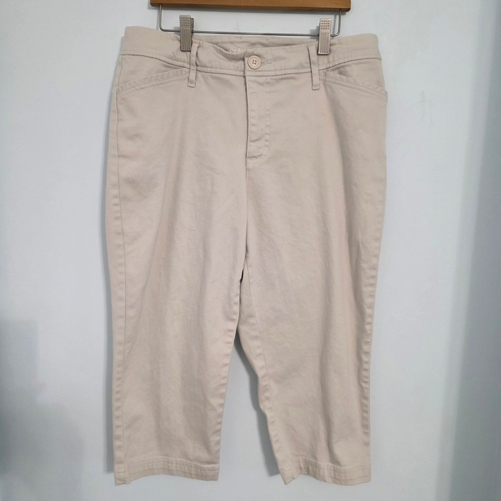 St Johns Bay Womens Khaki Capri Pants Size 12 Tan Crop Chino Stretch Casual